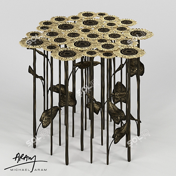 Sunflower-inspired Brass Accent Table 3D model image 1
