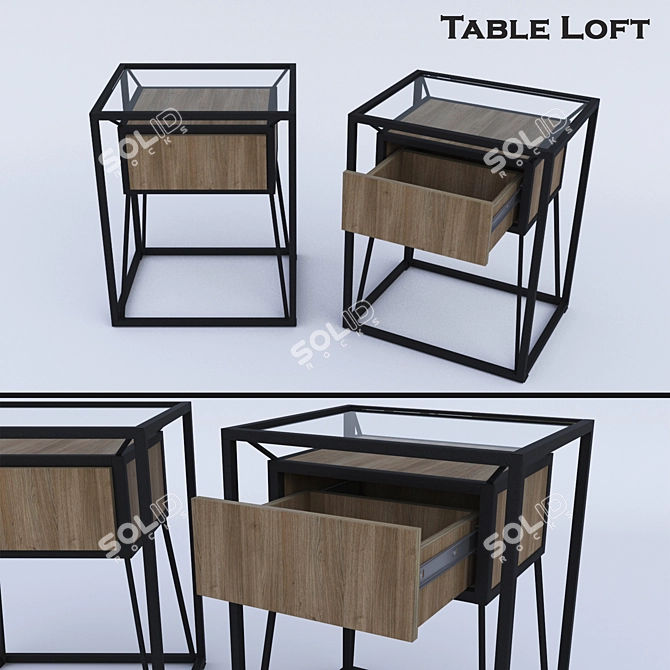 Industrial Loft Bedside Table 3D model image 1