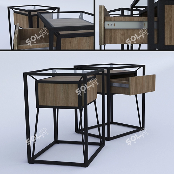 Industrial Loft Bedside Table 3D model image 2