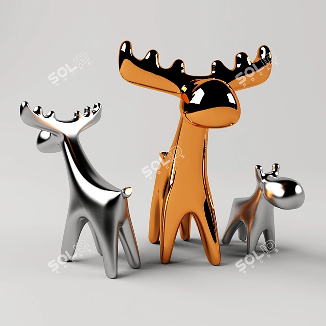 Elegant Ceramic Deer Decor 3D model image 1