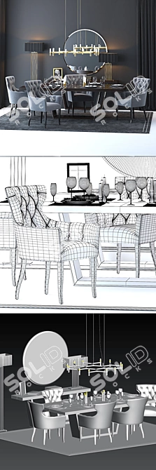 Elegant Living Room Set: Guinea Carver Chair, Perle Table, Noir Floor Lamp, Equinox Chandelier, Olivia Mirror 3D model image 3