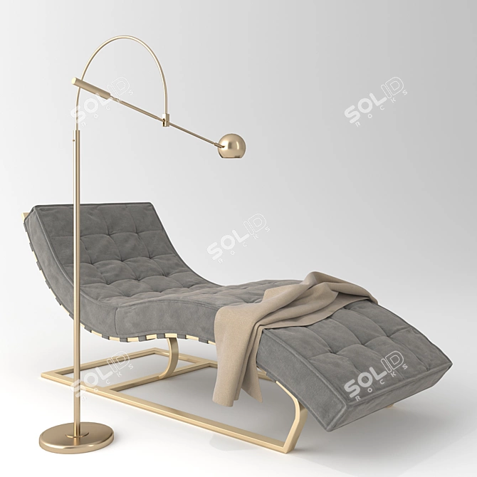 Brass Daybed & Floor Lamp Set 3D model image 1