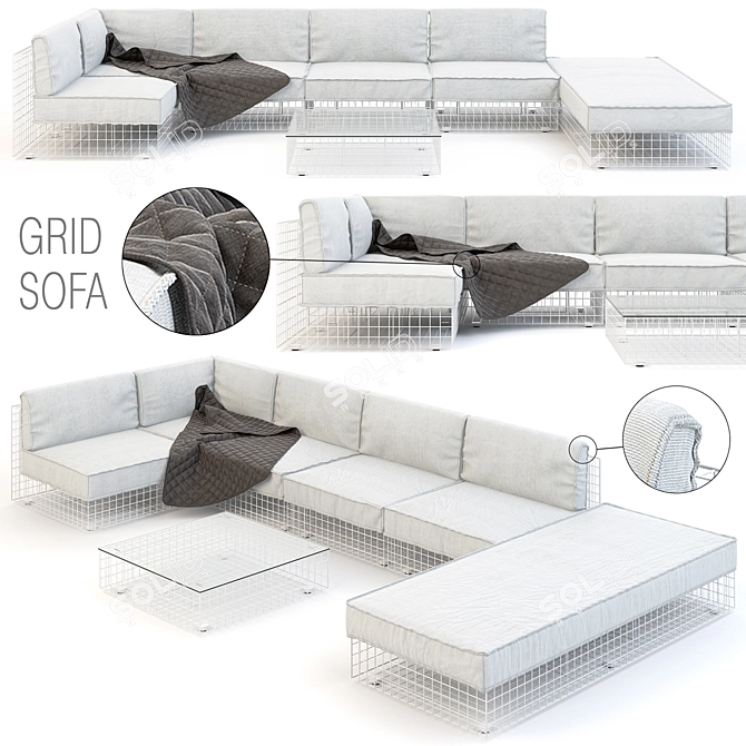 Modular Outdoor Grid Sofa 3D model image 1