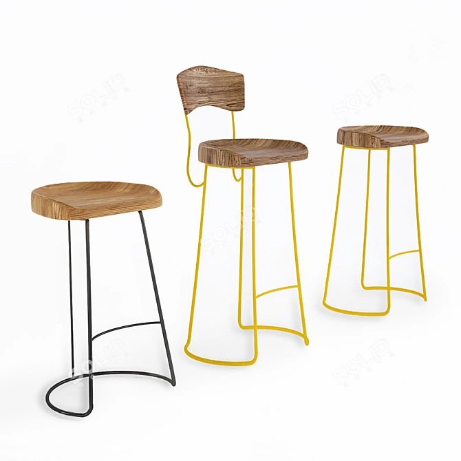 Maxi Barstool - Yellow Wood 3D model image 1