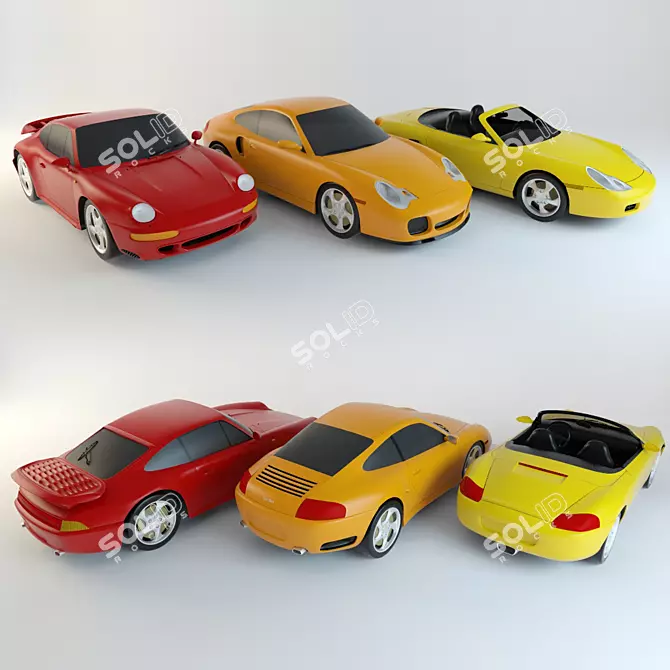 Porsche Toy Car Set 3D model image 1