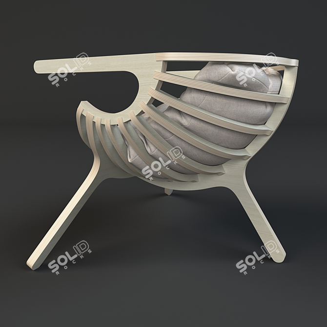 Modern Wood-Frame Armchair 3D model image 2