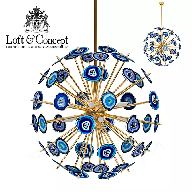 Agate Burst Chandelier: Blue Elegance 3D model image 1