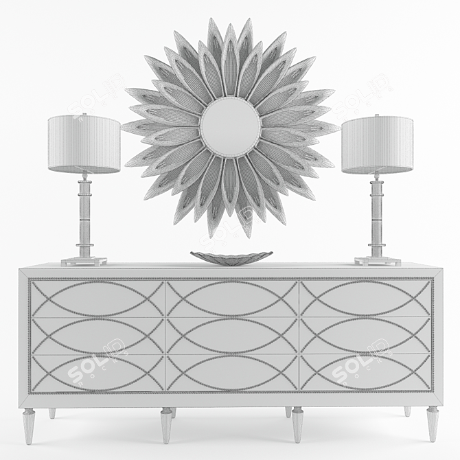 Elegant Two-Tone Nailhead Credenza 3D model image 3