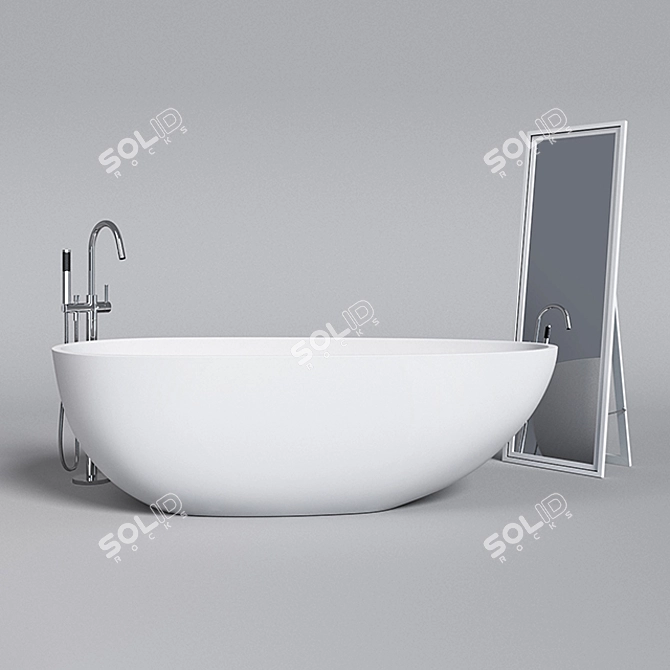 Elevate Your Bathroom with Badeloft Bathtub & Faucet set and Ikea Harran Mirror 3D model image 1