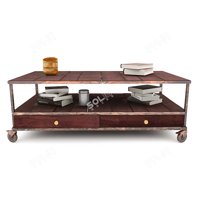 Vintage Wooden Table 3D model image 2