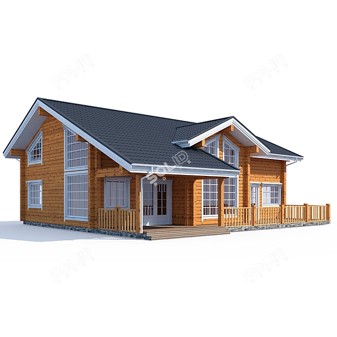 Rustic Log House Plan 3D model image 1