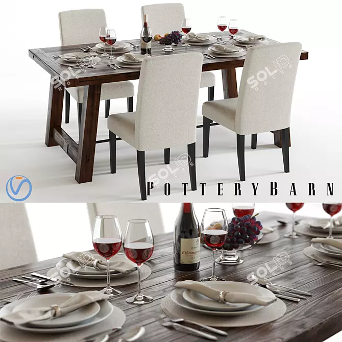 Pottery Barn Benchwright Dining Set 3D model image 1