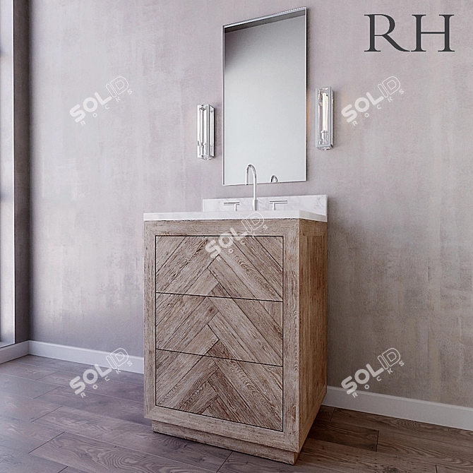 Herringbone Powder Vanity: Elegant and Functional 3D model image 2