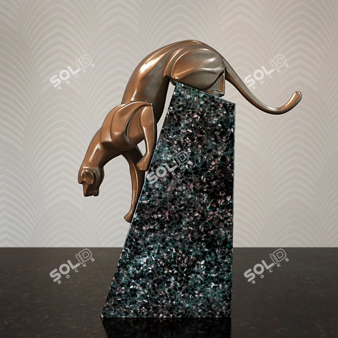 Vintage Bronze Coguar Sculpture 3D model image 1