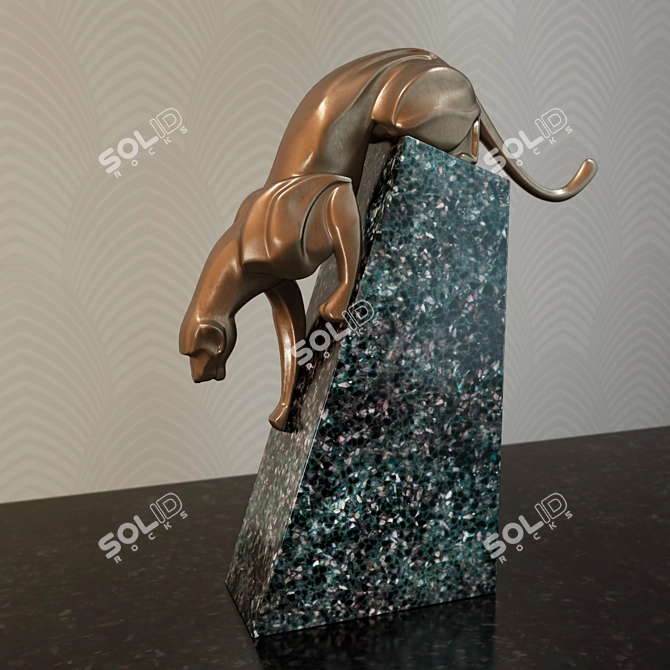 Vintage Bronze Coguar Sculpture 3D model image 2