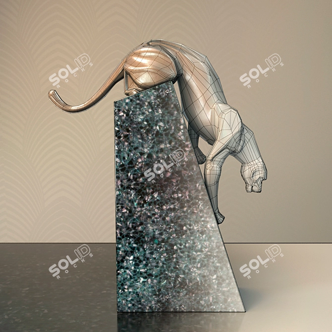 Vintage Bronze Coguar Sculpture 3D model image 3