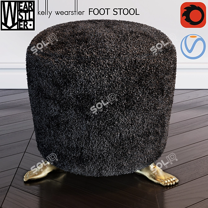 Luxury Shearling Foot Stool 3D model image 1