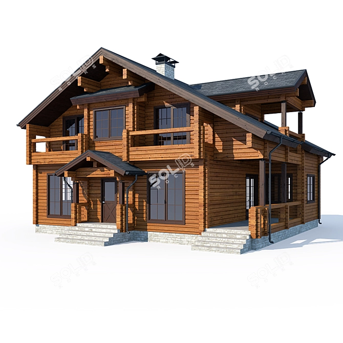 Rustic Log House Design 3D model image 1