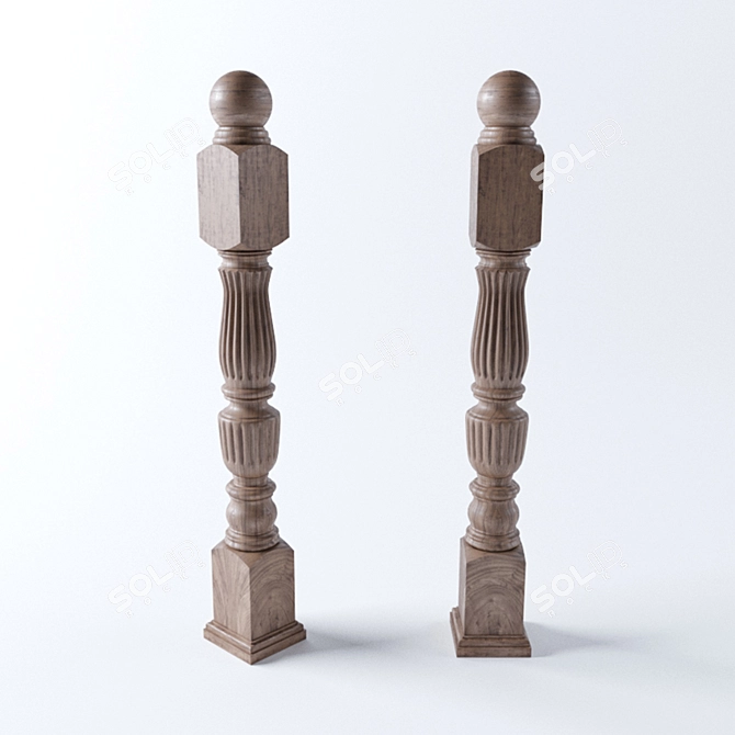 Handcrafted Wooden Carved Pillar 3D model image 1