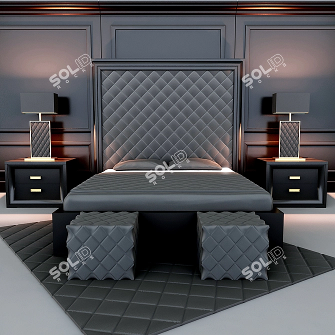 Elegant Wood Bedroom Set 3D model image 1
