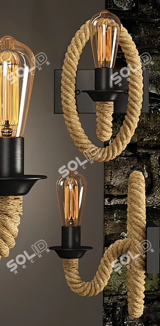 Industrial Loft Rope Bra - Black Metal and Rope Pendant Light 3D model image 2