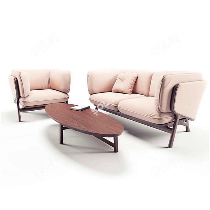 Stanley Furniture Set: Armchair, Sofa, Coffee Table 3D model image 1