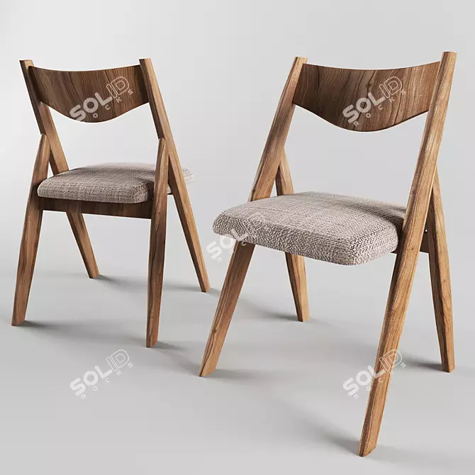 Modern Wood Kitchen Chair 3D model image 2