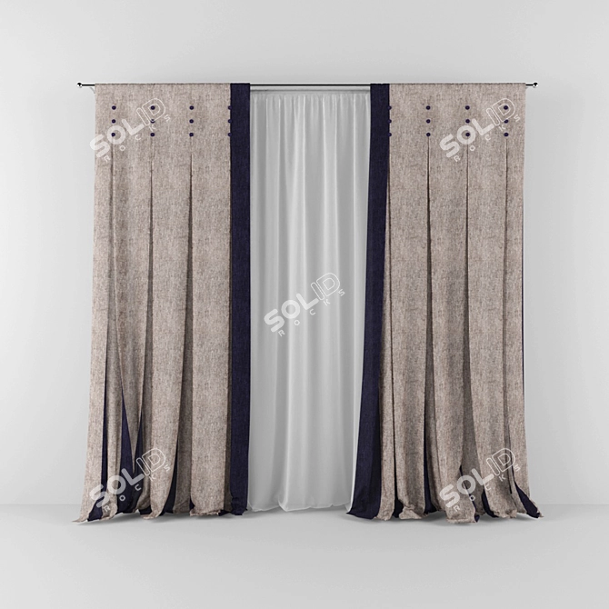 Contrast Insert Buttoned Curtain 3D model image 1