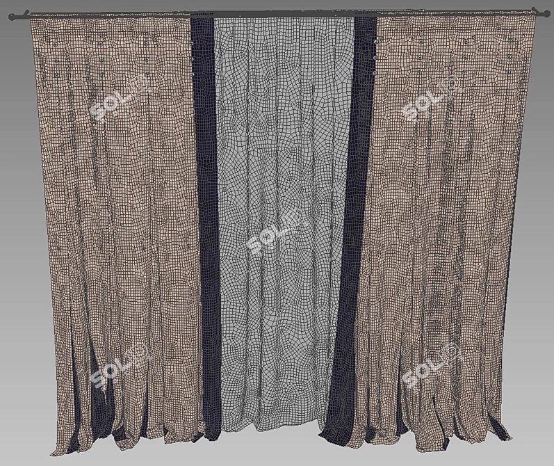 Contrast Insert Buttoned Curtain 3D model image 2
