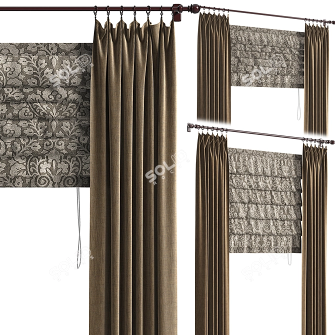 Stylish Roman Blinds for Windows 3D model image 1