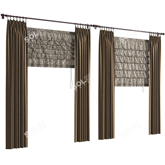 Stylish Roman Blinds for Windows 3D model image 2