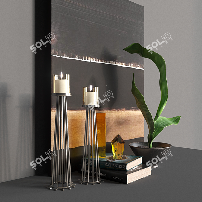 Elegant Candle Decor Set 3D model image 2