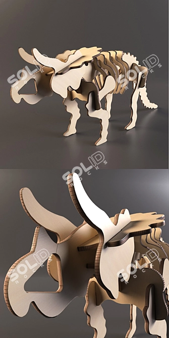 Title: Wooden Triceratops Model Kit 3D model image 3