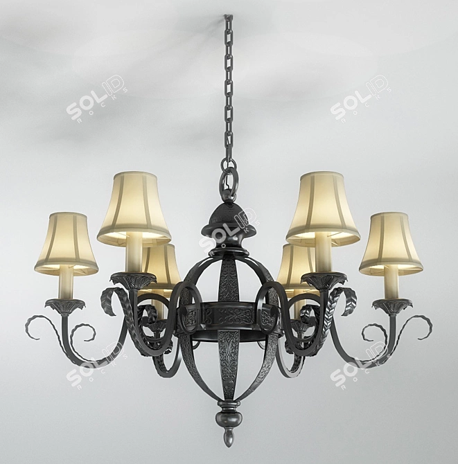 Black Metal Chandelier with Intricate Design 3D model image 1