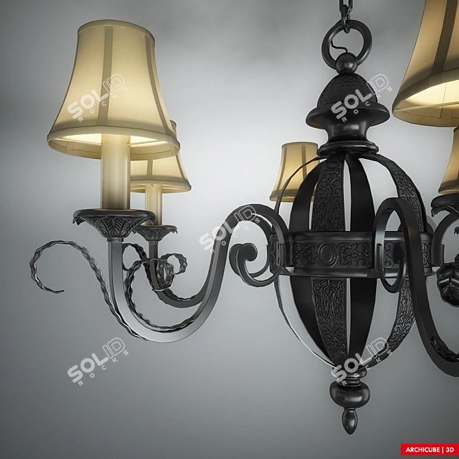 Black Metal Chandelier with Intricate Design 3D model image 2