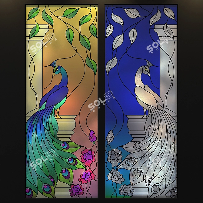 Vibrant Peacock Stained Glass 3D model image 1