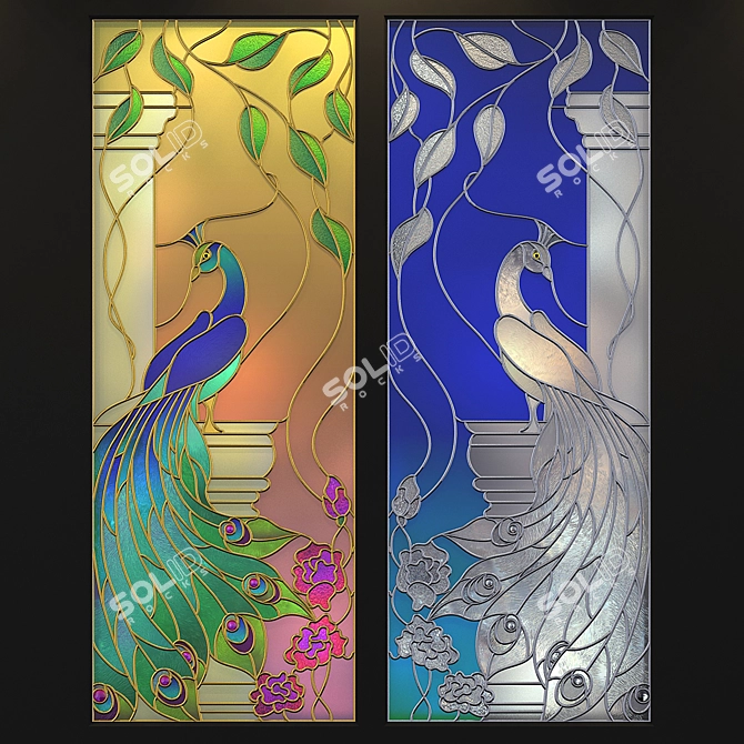 Vibrant Peacock Stained Glass 3D model image 2