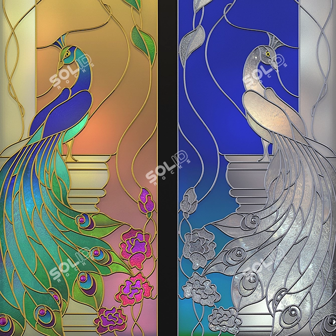 Vibrant Peacock Stained Glass 3D model image 3