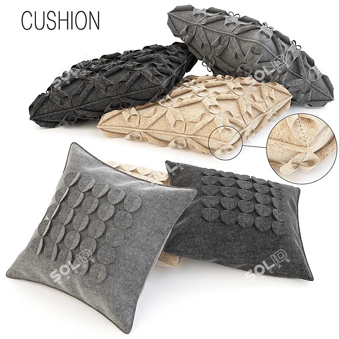 Cozy Wool Cushions Set 3D model image 1