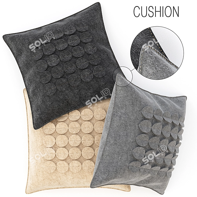 Cozy Wool Cushions Set 3D model image 2