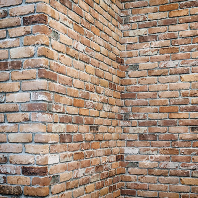 Cornered Brick Wall - 3D Textured Model 3D model image 1