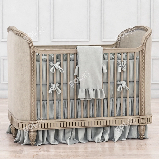 Distressed Linen Upholstered Crib 3D model image 1