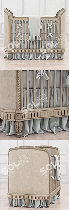 Distressed Linen Upholstered Crib 3D model image 2