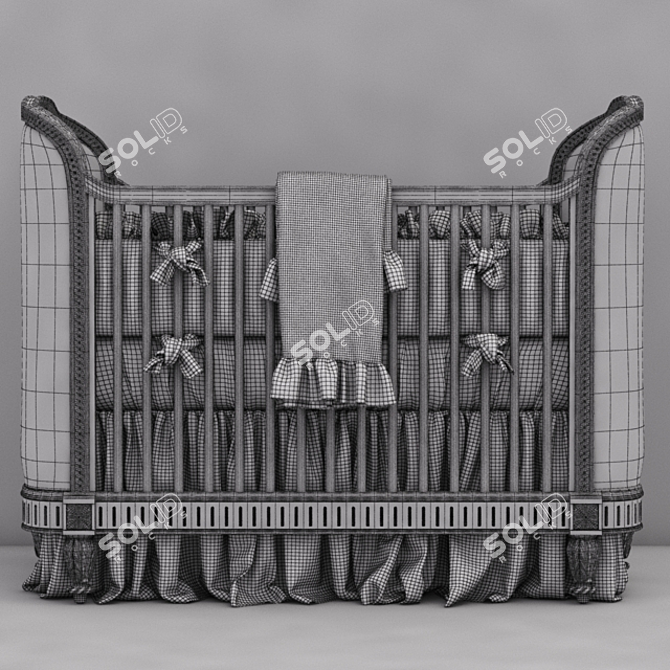 Distressed Linen Upholstered Crib 3D model image 3