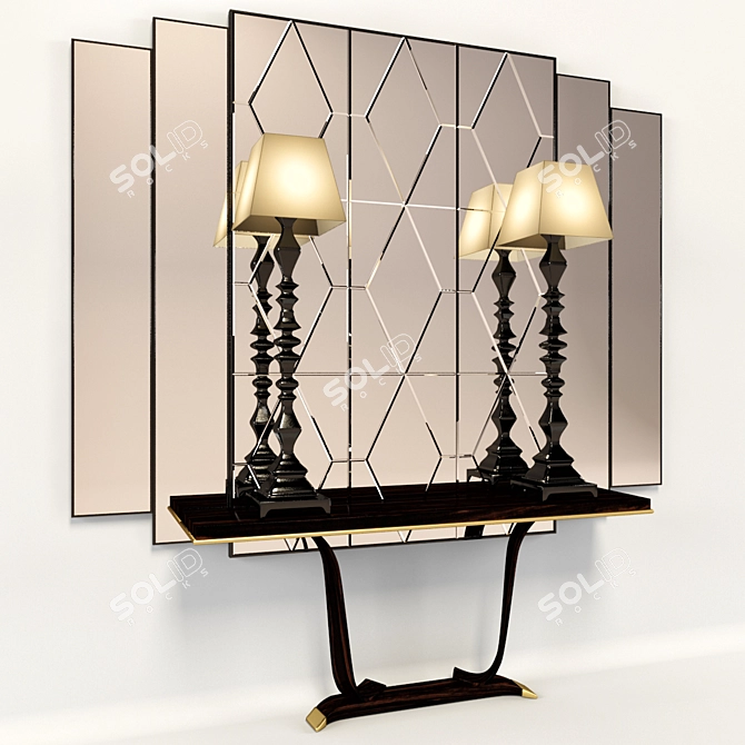 Contemporary Console Set with Mirror & Lamps 3D model image 1