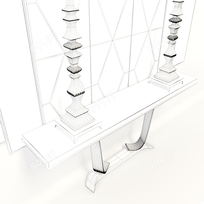 Contemporary Console Set with Mirror & Lamps 3D model image 3