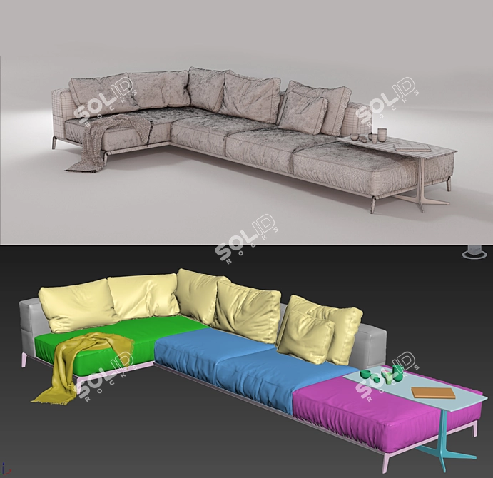 Modern Flexform Ettore Sectional Sofa 3D model image 3