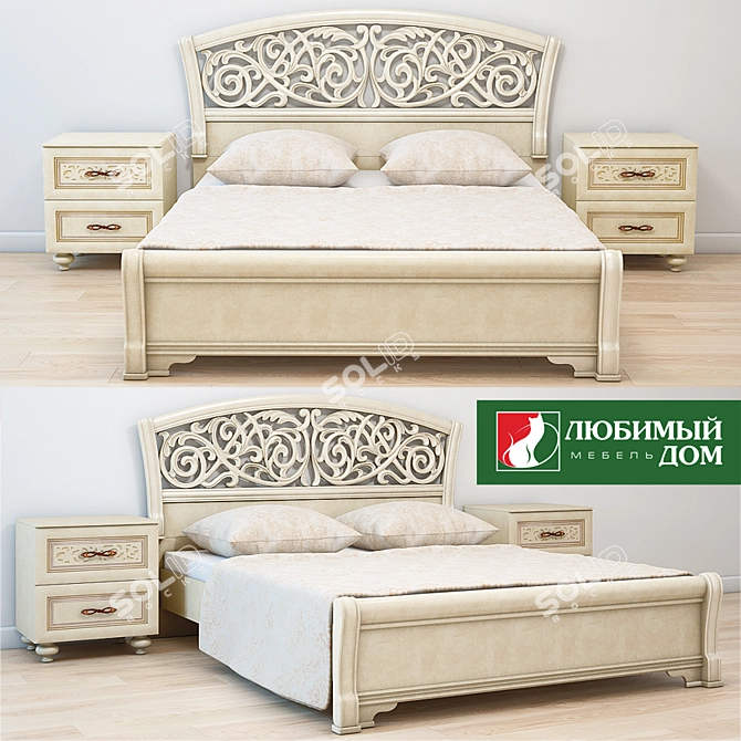 Alexandria Leather Tape Bed & Nightstands 3D model image 1