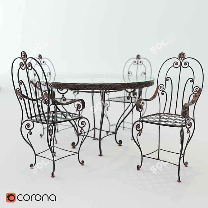 Elegant Wrought Iron Dining Set. 3D model image 2