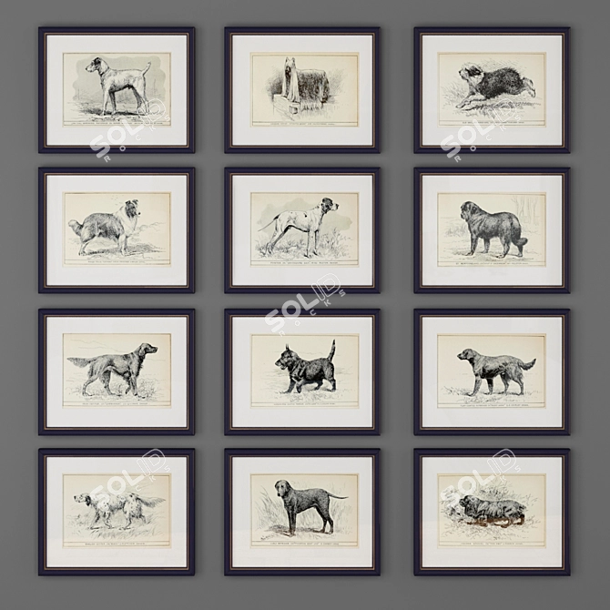 Title: Timeless Dog Breed Engravings 3D model image 1